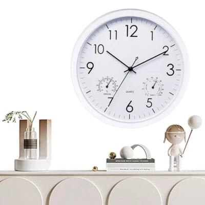 Immagine di Orologio Da Parete, Giardino, Esterno, Per Interni Ed Esterni, Resistente Alle Intemperie, Con Termometro E Igrometro, Esterno 12 Pollici (Bianco)