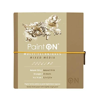Immagine di Clairefontaine 975432C Taccuino cucito Paint&#039;On 64 fogli 14x14 cm carta color naturale 250g, chiusura con elastico, copertina morbida Kraft