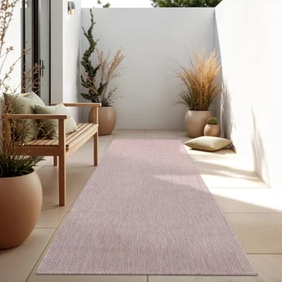 Immagine di Paco Home Tappeto Per Esterno Balcone Terrazza Cucina Monocolore Mélange, Dimensione:80x250 cm, Colore:Pink