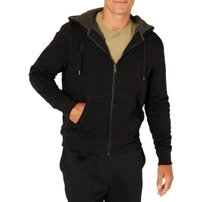 Immagine di Amazon Essentials Felpa con Cappuccio e Cerniera Integrale in Pile Foderata Sherpa Uomo, Nero, XXL