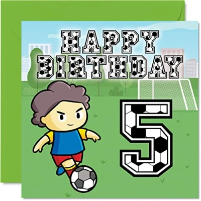 Immagine di biglietto di auguri per 5 compleanno ragazzo tifoso calcio bambino anni, 145 mm x mm, figlio, fratello, nipote, cugino,