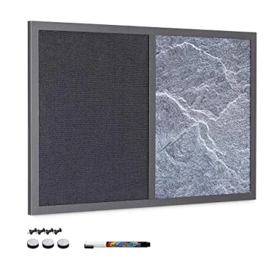Immagine di Navaris Lavagnetta Combinata Ardesia MDF Effetto Marmo Combo Lavagna Magnetica Bacheca Punta Spilli 60x40cm Memo Board Pennarello Magneti e Puntine