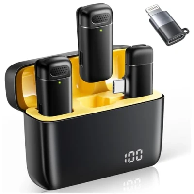 Immagine di VOVIGGOL 2 Pezzi Microfono Lavalier Wireless per iPhone iPad Android con Custodia di Ricarica 400mAh, Smartphone Telefono Mic Senza Fili TikTok YouTube Facebook
