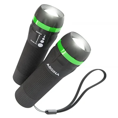 Immagine di ABSINA 2x mini torcia LED bambini batterie incluse tascabile con 60 lumen e un raggio d&#039;azione di 110 m adulti maneggevole luce focalizzabbile a batteria