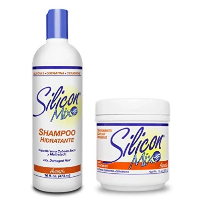 Immagine di Silicon Mix Set di Trattamento e Shampoo da 16oz/450g per capelli secchi danneggiati, parrucche o veri, lace front, protesi uomo ed extension veri