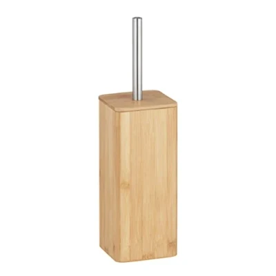 Immagine di WENKO Set WC Bambusa, scopino chiuso in bambù ecosostenibile, nero sostituibile Ø 8 cm, portascopino incluso per toilette, 10,1 x 37,5 colore naturale