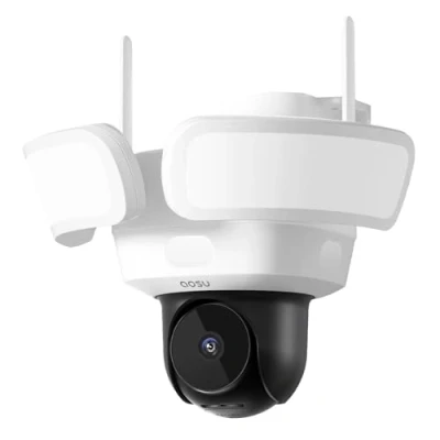 Immagine di AOSU Telecamera WiFi Esterno con Fili 3K 5MP Floodlight Cam Pro 360 Gradi Cablata, Proiettore 2600 lumen, Rilevamento AI, Registrazione 24/7, Compatibile Alexa