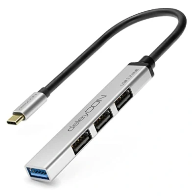 Immagine di deleyCON USB C HUB 4 Porte Distributore (1x USB3.0 / 3x USB2.0) Alloggiamento in Alluminio, 15cm, Per PC, Laptop, Notebook, Macbook, iMac, iPad, iPhone, Galaxy, Smartphone, Tablet Argento