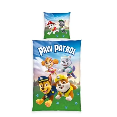 Immagine di Herding Set di Biancheria da Letto, Paw Patrol, Federa 80 x cm con Bottoni e Design Reversibile, Copripiumino 135 200 Chiusura a Bottoni, 100% Cotone