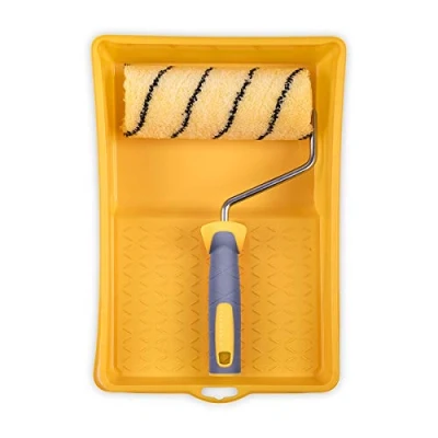 Immagine di HARDY WORKING TOOLS Rullo di vernice Set, Rotolo vernice, vasca e rulli colorati poliestere, Altezza del pelo 13mm, Lunghezza 18cm, Diametro 48mm, bianco giallo grigio, A0180 522000