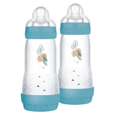 Immagine di MAM Biberon Easy Start Anticoliche, Set di 2 per Bambini 4+ Mesi, 320 ml, Tettarella Flusso 3 mesi in Silicone SkinSoft, Bio circolare, Verde
