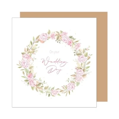 Immagine di Edition Seidel Biglietto di auguri quadrato alta qualità per matrimonio con busta. Just Married Corona ramoscelli (HQ134 SW025)