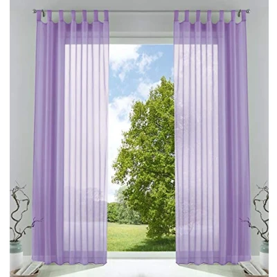 Immagine di Gardinenbox 61000CN Set di 2 tende trasparenti per soggiorno, in voile, con passanti, chiusura a nastro, 245 x 140 cm, colore: lilla
