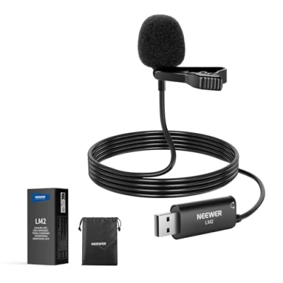 Immagine di NEEWER Microfono USB da Bavero, Mini Mic Lav Omnidirezionale Plug e Play a Clip con Jack per Cuffie di Monitoraggio 3,5mm 2.0 Mac Windows PC Laptop Computer YouTube Skype Podcast Gaming, LM2