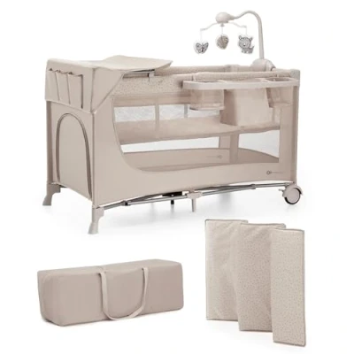 Immagine di Kinderkraft JOY ACC 2 Lettino Bambino 3 in 1, Culla Viaggio, Pieghevole, Giocattoli, Borsa Trasporto, con accessori, per Bambini da 0 25 Kg, Beige