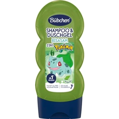 Immagine di Bübchen Shampoo e gel doccia 2 in 1 per bambini, Pokémon Bisasam Edition, 230 ml, detergente nutriente bagno delicato, senza siliconi