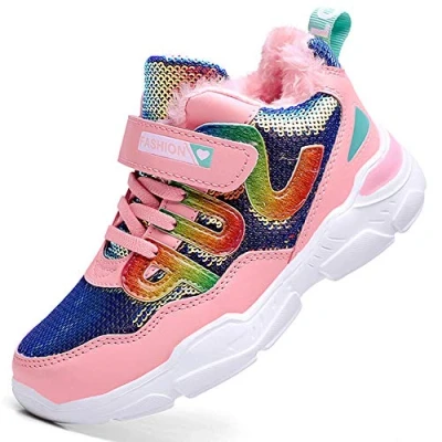 Immagine di HSNA Scarpe Moda Sneaker Bambine e Ragazza Paillette Lucide Invernali Fodera Calda(a01 1 Rosa 34 EU)