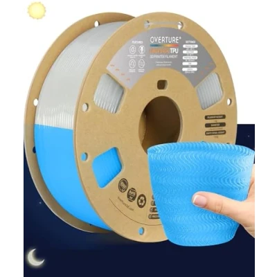 Immagine di OVERTURE TPU Filamento 1,75 mm per Stampante 3D ad alta velocità Flessibile High Speed 1kg(2.2lbs), Precisione Dimensionale +/ 0.02 (Luminous Blu)