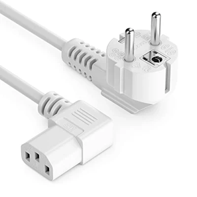 Immagine di deleyCON 2m Cavo di Alimentazione Rete Corrente Spina con Impianto Terra Tipo F (CEE 7/4) 90 Angolato a Connettore IEC C13 Femmina PC Computer Monitor Bianco