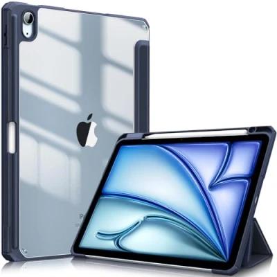 Immagine di FINTIE Custodia per iPad Air 11 Pollici M3/M2 (2025/2024), 5a/4a Gen 10,9&quot; (2022/2020) con Portapenne Sottile Leggero Trasparente Cover Posteriore Bordo in TPU Morbido, Blu Scuro