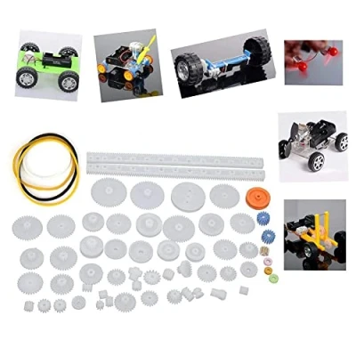 Immagine di set di attrezzi in plastica da 75 pezzi, manicotti per albero a vite senza fine puleggia ingranaggi Giocattolo del motore cambio robot fai te