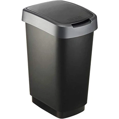 Immagine di Rotho Twist Portarifiuti con Coperchio, Plastica (PP) senza BPA, Nero/Argento, 25 L, 33.3 x 25.2 47.6 cm