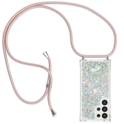 Immagine di YuhooTech Custodia con Cordino per Samsung Galaxy S24 Ultra, Liquid Quicksand Cover Collana Practical Stylish, Trasparente Silicone Glitter Liquido Antiscivolo Case Cellulare Girocollo