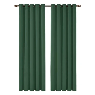 Immagine di Deconovo Tende oscuranti con occhielli, per camera da letto, 168 x 228 cm, confezione 2 pezzi, colore: verde foresta