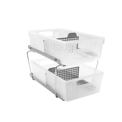 Immagine di madesmart Organizer a 2 Livelli con divisori Collezione Bagno Cestini Estraibili Manici, salvaspazio, Multiuso e Senza BPA, Frost, L