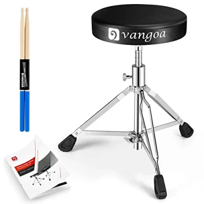 Immagine di vangoa Drum Throne, Sgabelli per Batteria Regolabili in Altezza Portatili Imbottito Tamburo, Neri