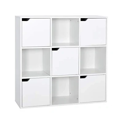Immagine di Meerveil libreria Scaffale in Legno, Bianca per Soggiorno, a 6 cubi con 3 Porte, Adatto uffici, Studio, CD, Bianco (Bianco 9 Cubi)