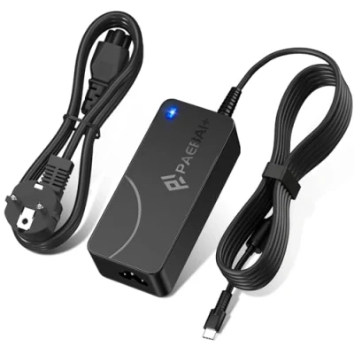 Immagine di PAEBAI+ 65W 45W Caricatore USB C Alimentatore per Lenovo Thinkpad Yoga, DELL Latitude XPS, HP EliteBook, Asus, Acer, Google Chromebook, Samsung, Macbook Pro, 20V 3,25A PC Adattatore