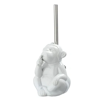 Immagine di WENKO Set WC Monkey Quiet, portascopino con scopino a forma di scimmia, ceramica, 15 x 69 20 cm, bianco