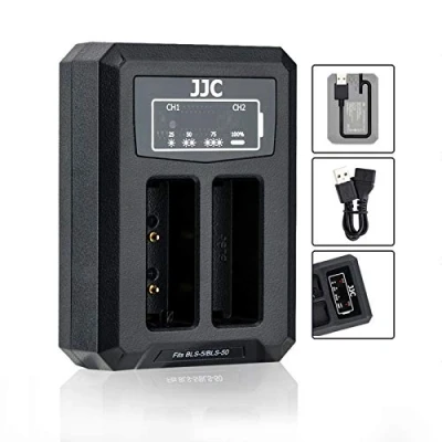 Immagine di Caricabatterie USB doppio per fotocamera digitale Olympus E M5 Mark III, M10, M10 II, PL9, PL8, PL7, PL6, PL5, STYLUS 1, batteria BLS 1/BLS 5/BLS 50