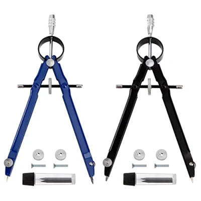 Immagine di Compasso Professionale, 2 Pezzi Compassi Balaustrone di Precisione Per Tracciare con Accessori Ricambio, Diametro del Cerchio 24cm, Studenti Matematici Falegnami