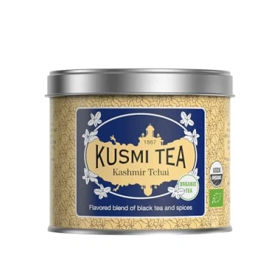 Immagine di Kusmi Tea Kashmir Tchai Bio Tè Nero Aromatizzato con Anice,Cardamomo, Cannella, Zenzero e Chiodi di Garofano in Foglie Sfuse Scatola da 100g Quantità per circa 50 tazze