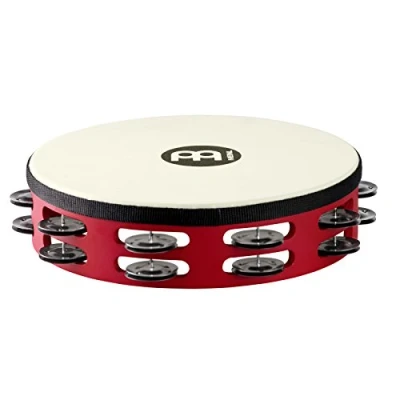 Immagine di Meinl Percussion TAH2BK R TF Tamburello in legno con testa di pelle e 2 fila sonagli d&#039;acciaio nel telaio, diametro: 25,40 cm (10&#039;&#039;), colore rosso