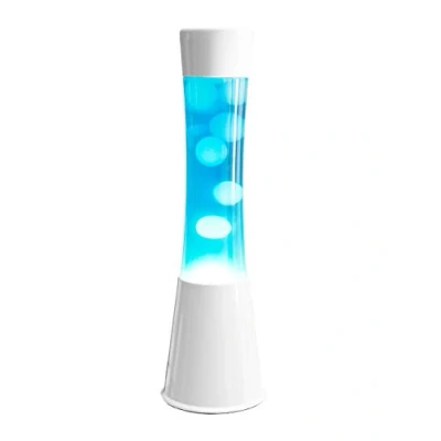 Immagine di Fisura Lampada lava bianca e blu anni 70. Base bianca, liquido bianca. ad effetto rilassante. Misure: 11 cm x 11cm 39,5 cm.