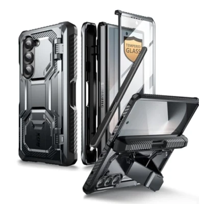 Immagine di i Blason Cover per Samsung Galaxy Z Fold 6 con Supporto S Pen, [Protezione Schermo in Vetro Temperato e Integrati], Custodia Protettiva di Livello Militare (Nero)