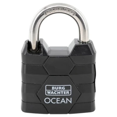 Immagine di BURG WÄCHTER Ocean 490 Ni 40 SB Lucchetto con 2 chiavi, spessore 6,3 mm, resistente all&#039;acqua di mare, corpo in ottone massiccio, doppio blocco, colore: Nero