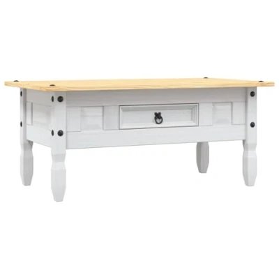 Immagine di vidaXL Legno Pino Messicano Tavolino Caffè Corona Range con Cassetto Rustico Robusto Elegante Tavolo Basso da Salotto Bianco e Marrone