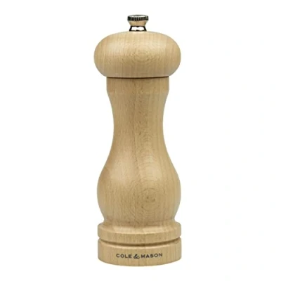 Immagine di Cole &amp; Mason HA0624P Beech Capstan Macina Pepe, Legna Leggera, Precision+, Macinatura Regolabile, Legno di Faggio Naturale, 165mm, Include 1 x Mulino