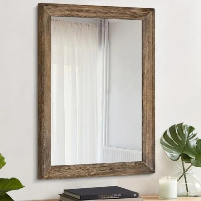 Immagine di AAZZKANG specchio rettangolare in legno rustico, grande da parete, 50 x 40 cm, con cornice, camera letto, soggiorno, bagno, appendere, colore: Marrone