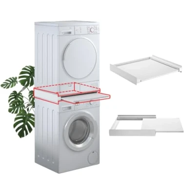Immagine di Tower pro Kit di sovrapposizione lavatrice + asciugatrice, Supporto per sovrapporre e con ripiano estraibile SUPSLW001