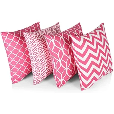 Immagine di Penguin Home Set di 4 federe per cuscini 45 cm x quadrati double face 100% cotone e con cerniera invisibile soggiorno, camera da letto, divano, 18x18 pollici (Rosa)