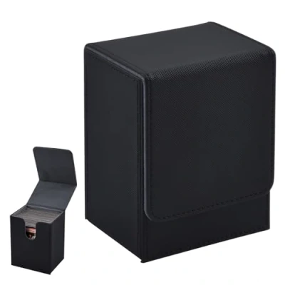 Immagine di NATUCE Box Porta Mazzo per Carte MTG, Scatola Carte, Magnetic Flip Deck en PU Pelle, fodera Interna in Microfibra, Compatibile con Trading Card Games TCG, Yugioh, ecc (Nero)