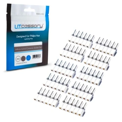 Immagine di Litcessory Connettore da 6 PIN a Tagliare Fine per Philips Hue Lightstrip Plus (Saldabile) (10 Pezzi, Bianco STANDARD V3)