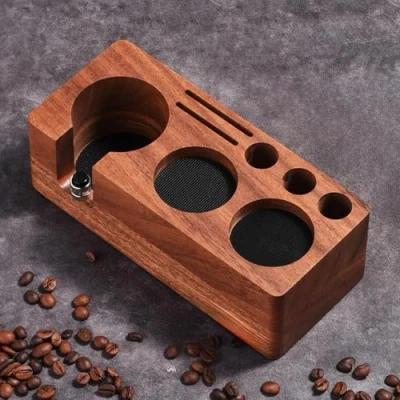 Immagine di espresso Tamper Station in legno di noce per filtri, 51 mm e 54 mm, accessori barista macchina (legno noce)