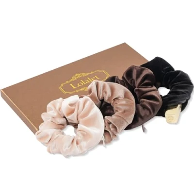 Immagine di Lolalet Scrunchies per Capelli con Tasca Cerniera Riporre Piccoli Oggetti (rossetto, chiavi, contanti,ecc), Elastici Donna 4 Pezzi, Stile D
