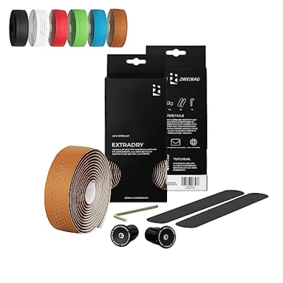 Immagine di URBAN ZWEIRAD Premium Extra Dry nastro manubrio bici corsa da autoadesivo incl. terminali alluminio per e gravel (marrone)